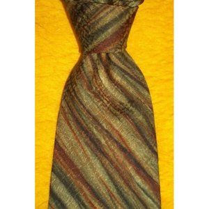 BRIE KRIEBEL ~ MENS SILK DRESS TIE ~ HAND PAINTED ~ GREEN & RUST STRIPES ~ 57"